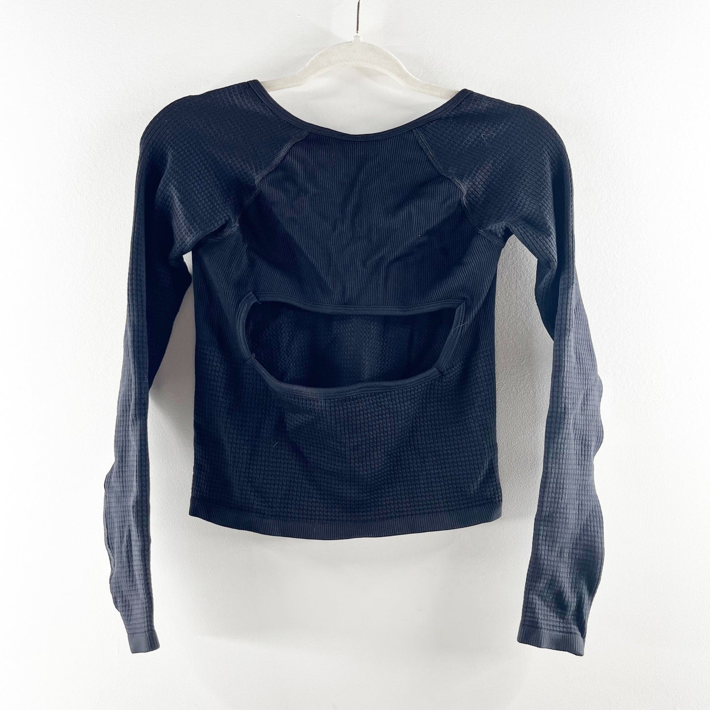 Free People Movement Bail Out Long Sleeve Cut-Out Back Top Black Medium Large