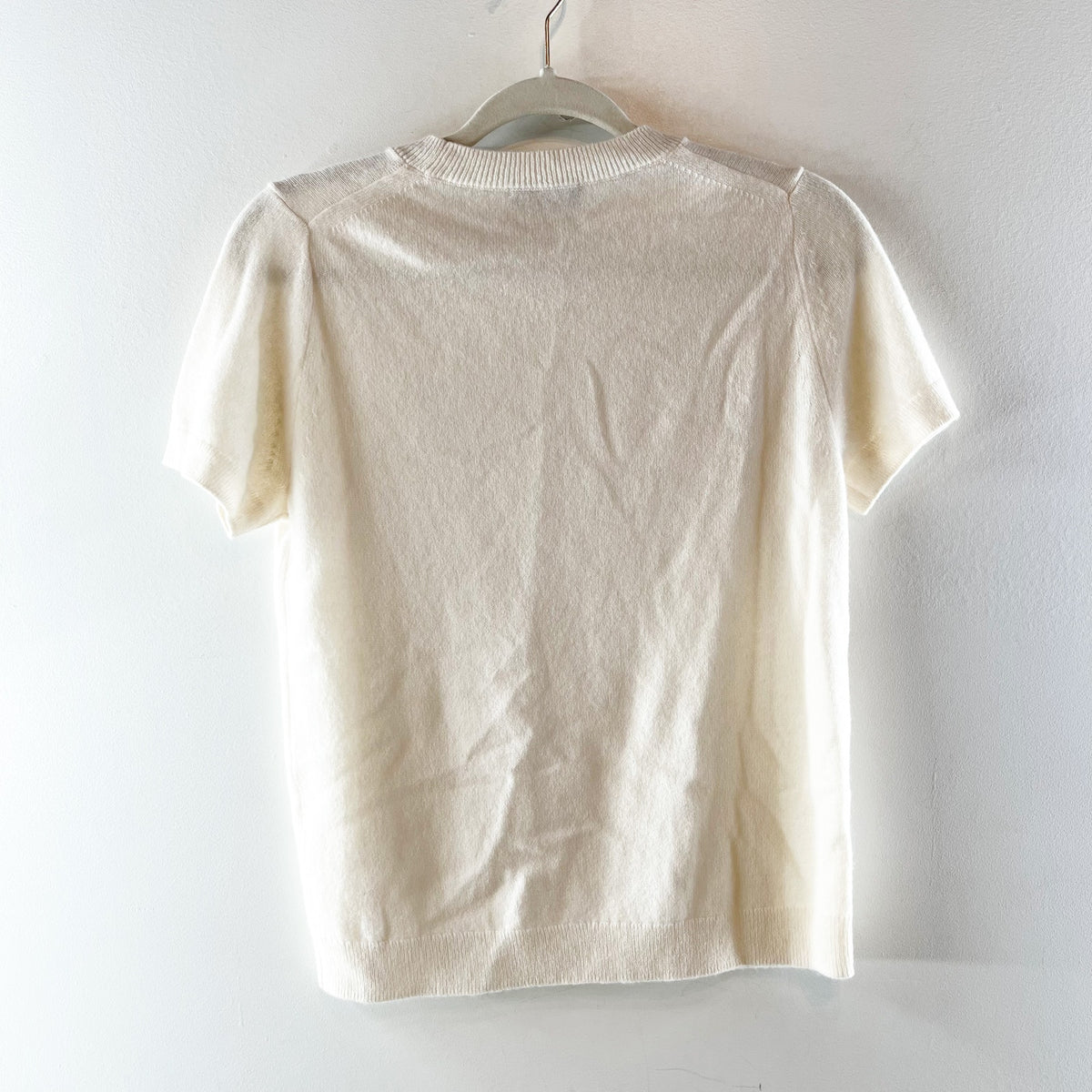 Quince Mongolian Cashmere Short Sleeve Crew Neck Sweater Tee Cream Small