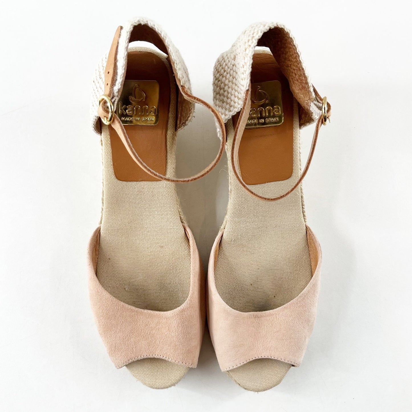 Kanna by Anthropologie Suede Platform Espadrille Wedge Sandals Beige 40