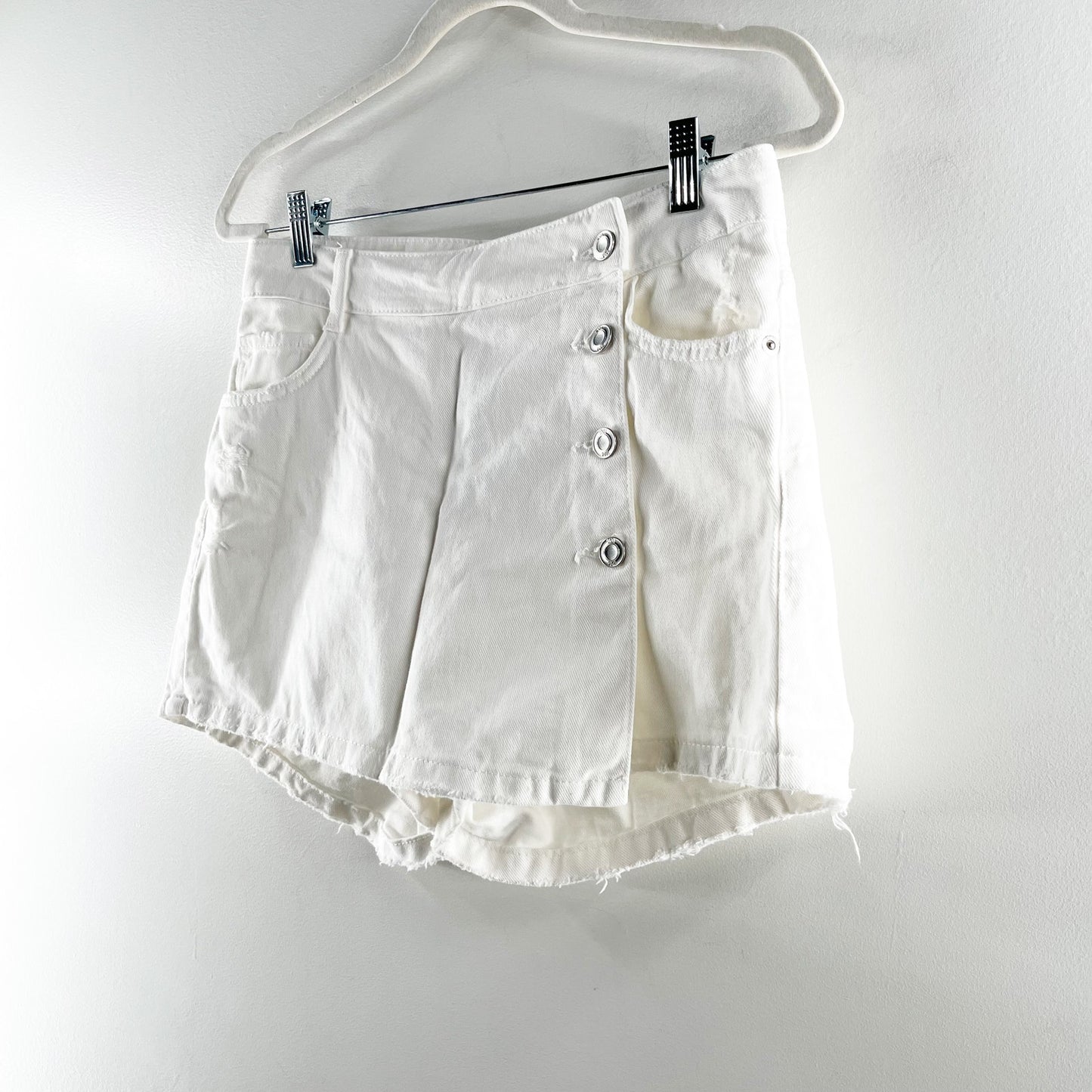 ZARA Side Button Up Mini Skirt Short Skorts White Medium