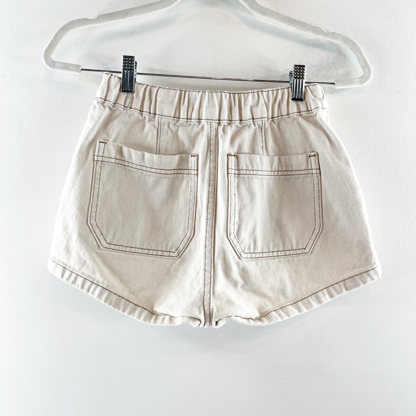 PacSun High Waisted Denim Carpenter Shorts with Contrast Stitching Bone XS