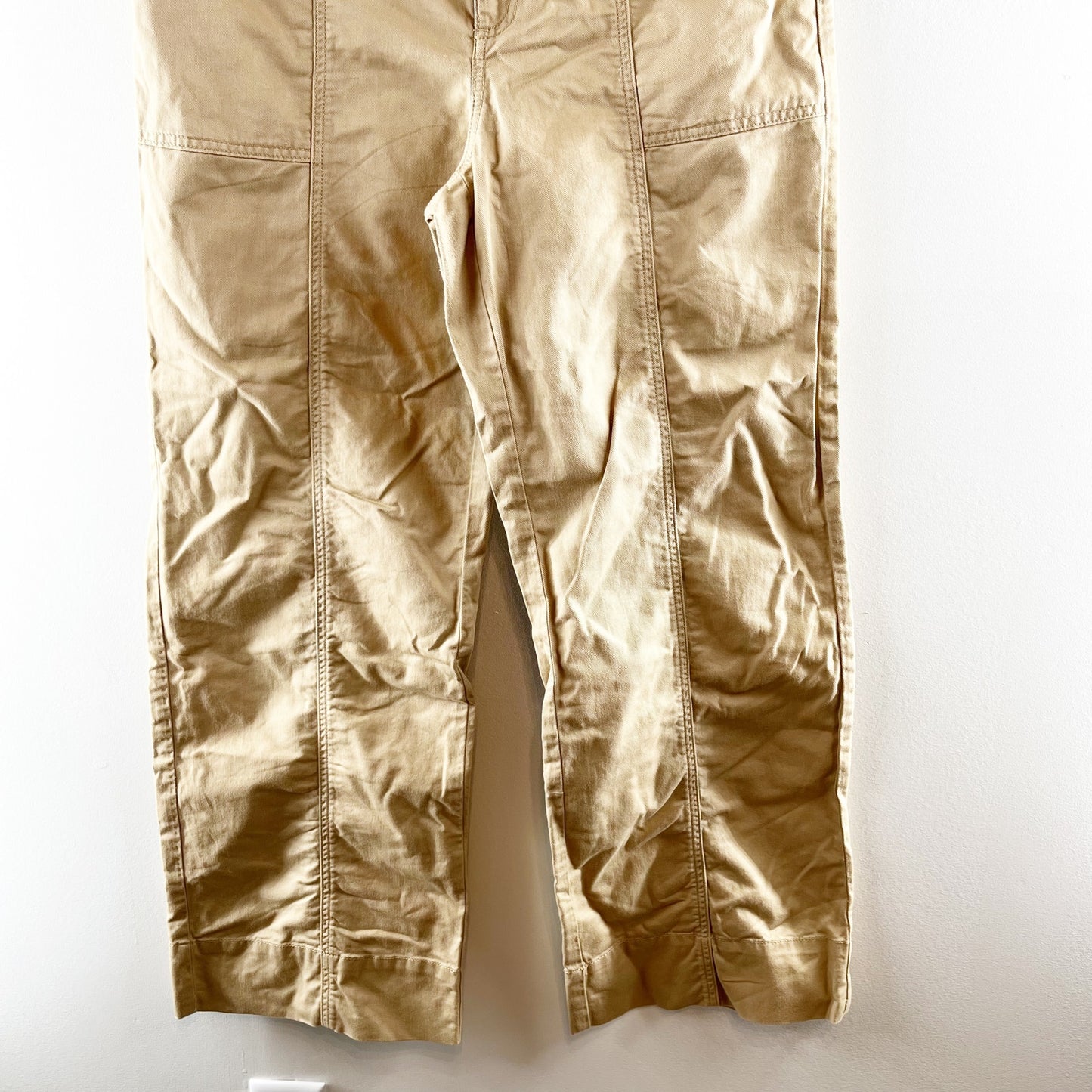 LOFT High Rise Belted Stovepipe Wide Leg Trouser Khaki Pants in Twill Tan 10