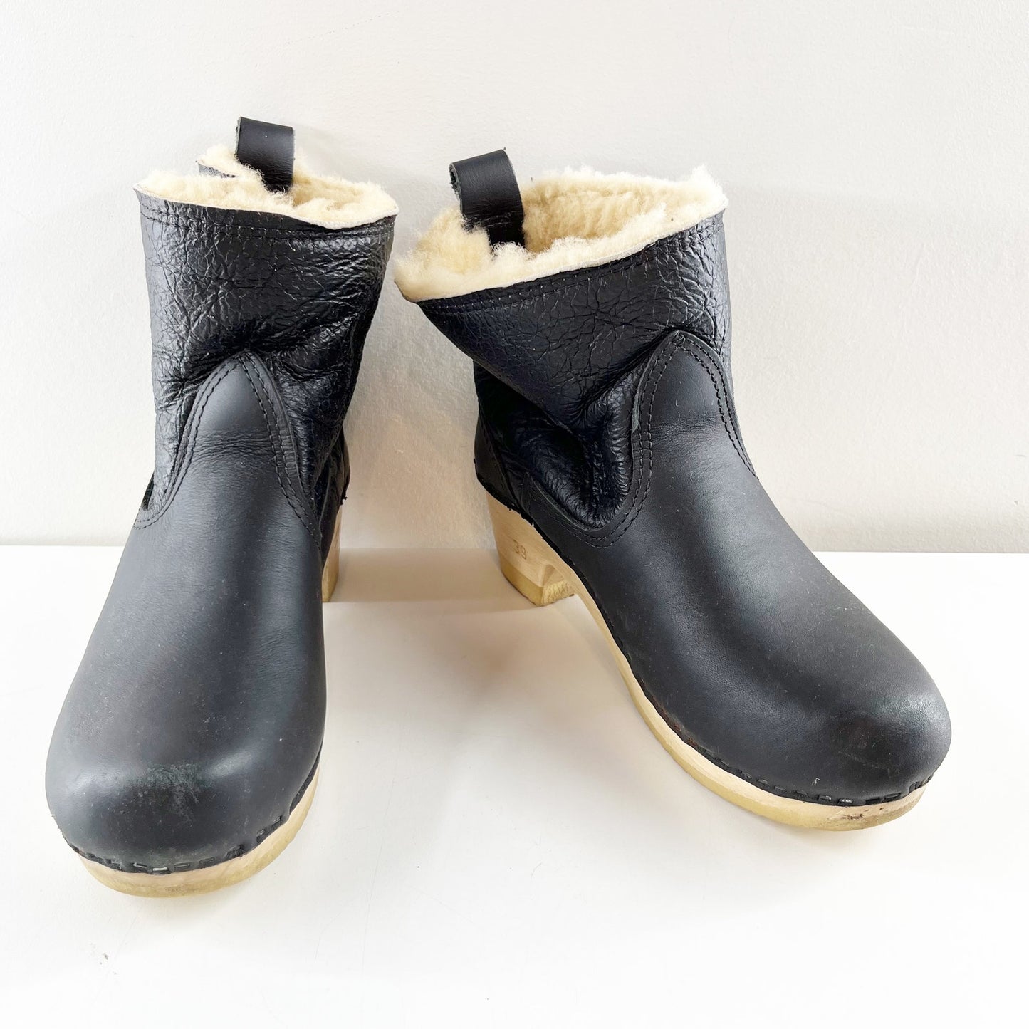 No. 6 Pull On Ankle Sherling Lined Clog Booties Boots Black 39 / US 8.5