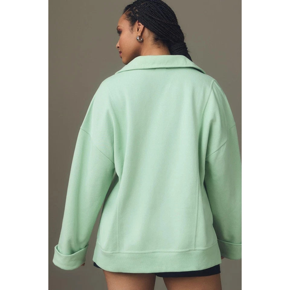 Pilcro by Anthropologie Johnny Collar Pullover Sweatshirt Mint Green Large