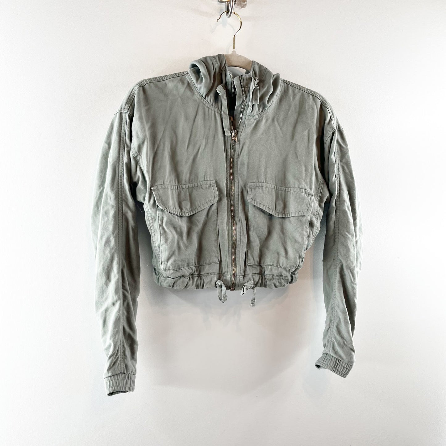 Abercrombie Utility Hooded Cropped Full Zip Jacket Green XXS