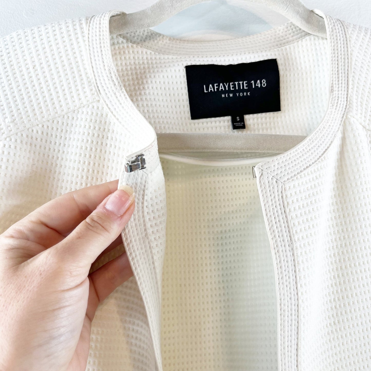 Lafayette 148 New York Long Sleeve Open Waffle Knit Jacket Blazer White Small