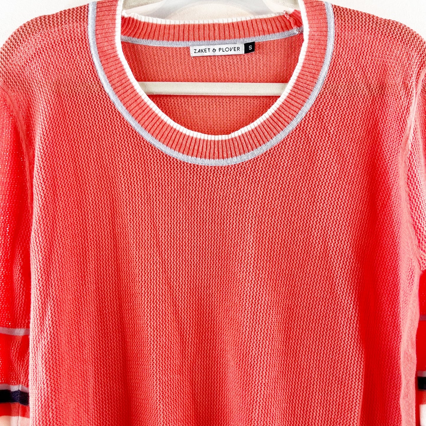 Zaket & Plover Long Sleeve Stripe Crewneck Sweater Top Orange Small