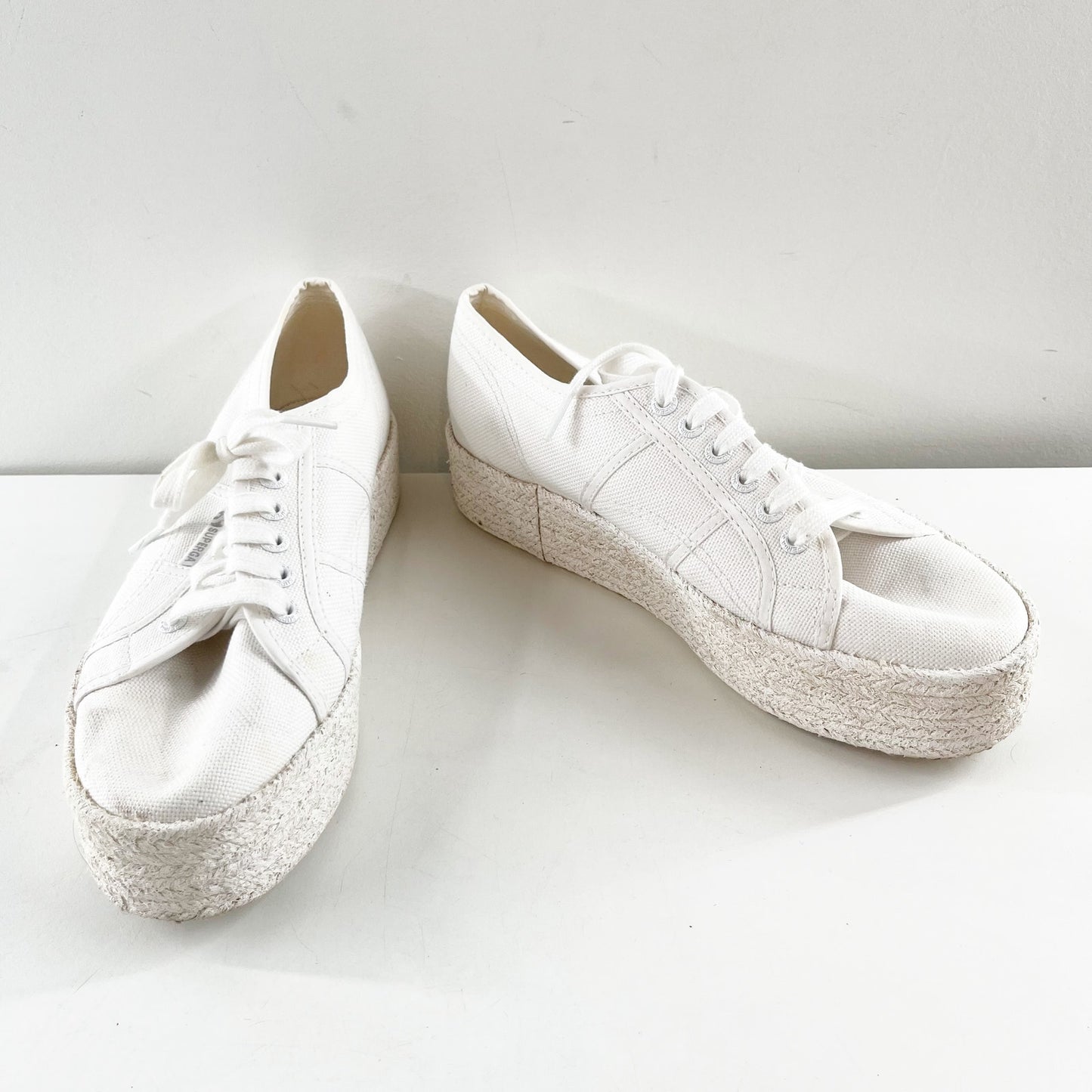 Superga Platform Canvas Shoes Sneakers Lace Up White 8