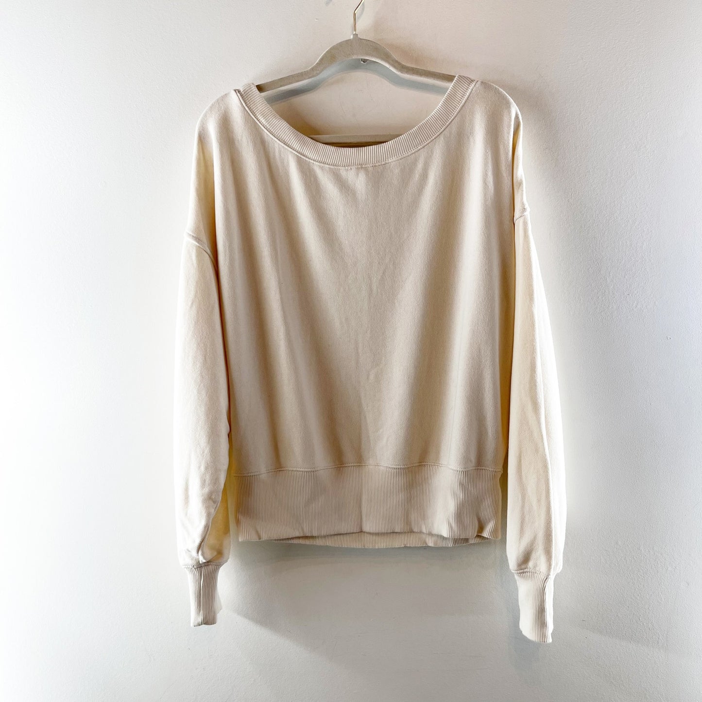 Aerie Long Sleeve Off The Shoulder Sweatshirt Cream Ivory Medium