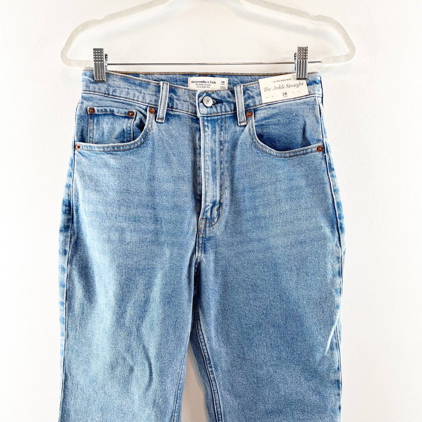 Abercrombie & Fitch Ultra High Rise Denim Ankle Straight Jeans Blue 28 Long