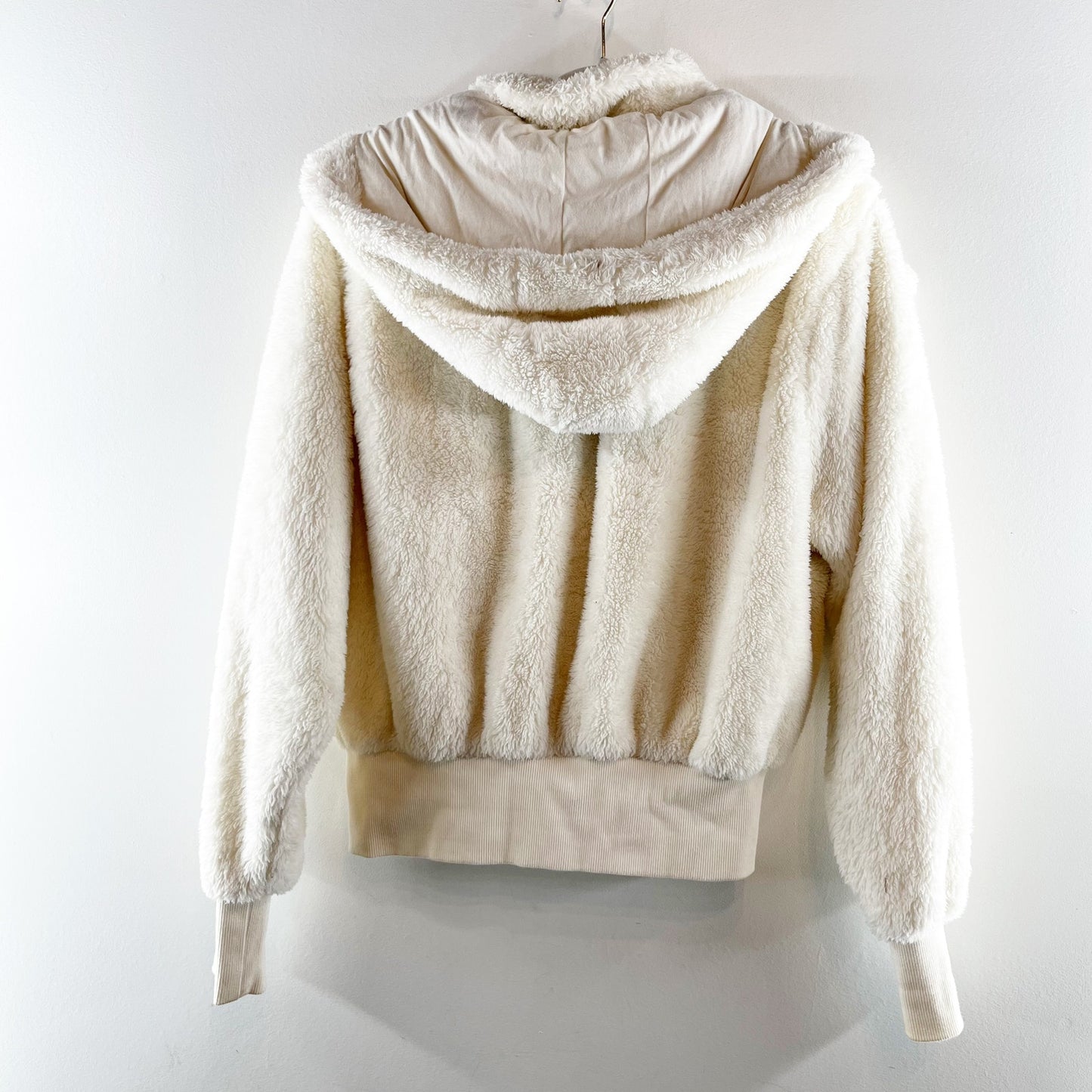 Savvi Amy Long Sleeve Full Zip Sherpa Fleece Jacket with Hood Cream Medium