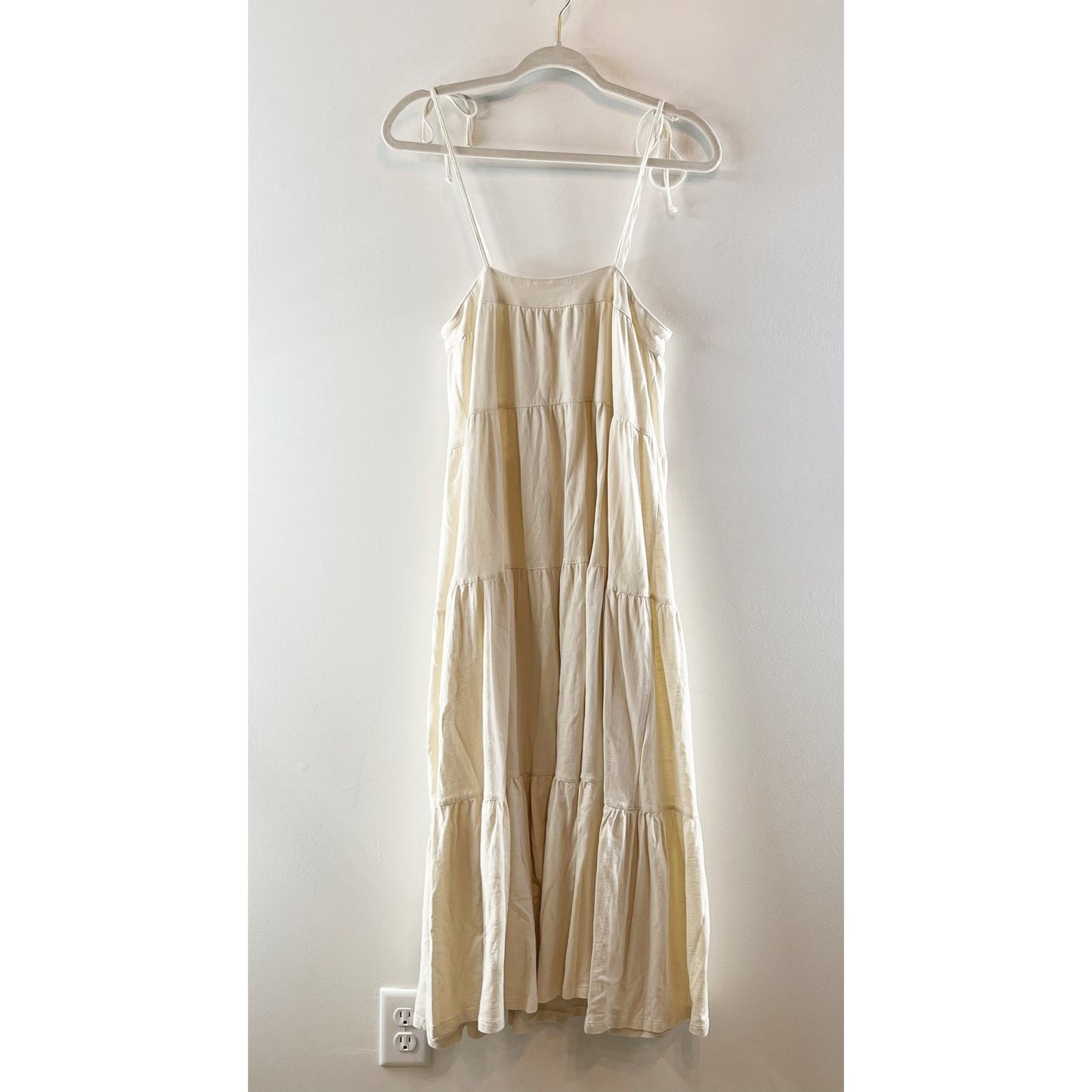 American Eagle Sunchaser Tie Shoulder Tiered Midi Sundress Dress Cream Small