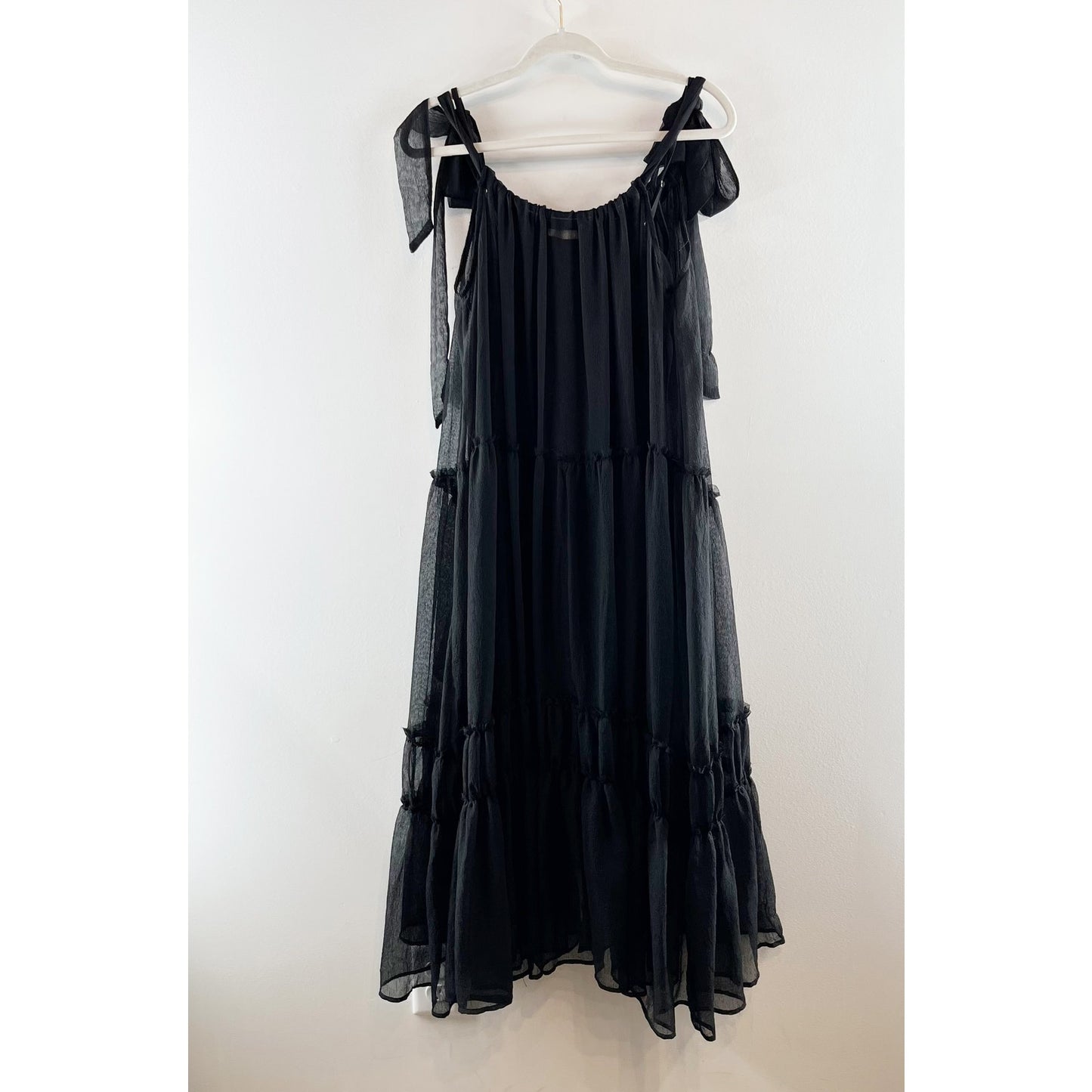 Lovestitch Smoke And Mirrors Sheer Tiered Asymmetric Maxi Dress Black Small
