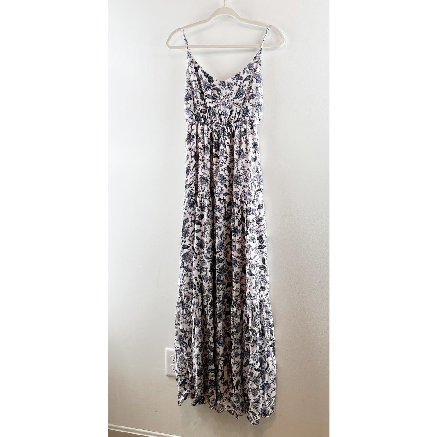 BB Dakota Penelope Floral Maxi Slip Sundress Dress White Blue XS