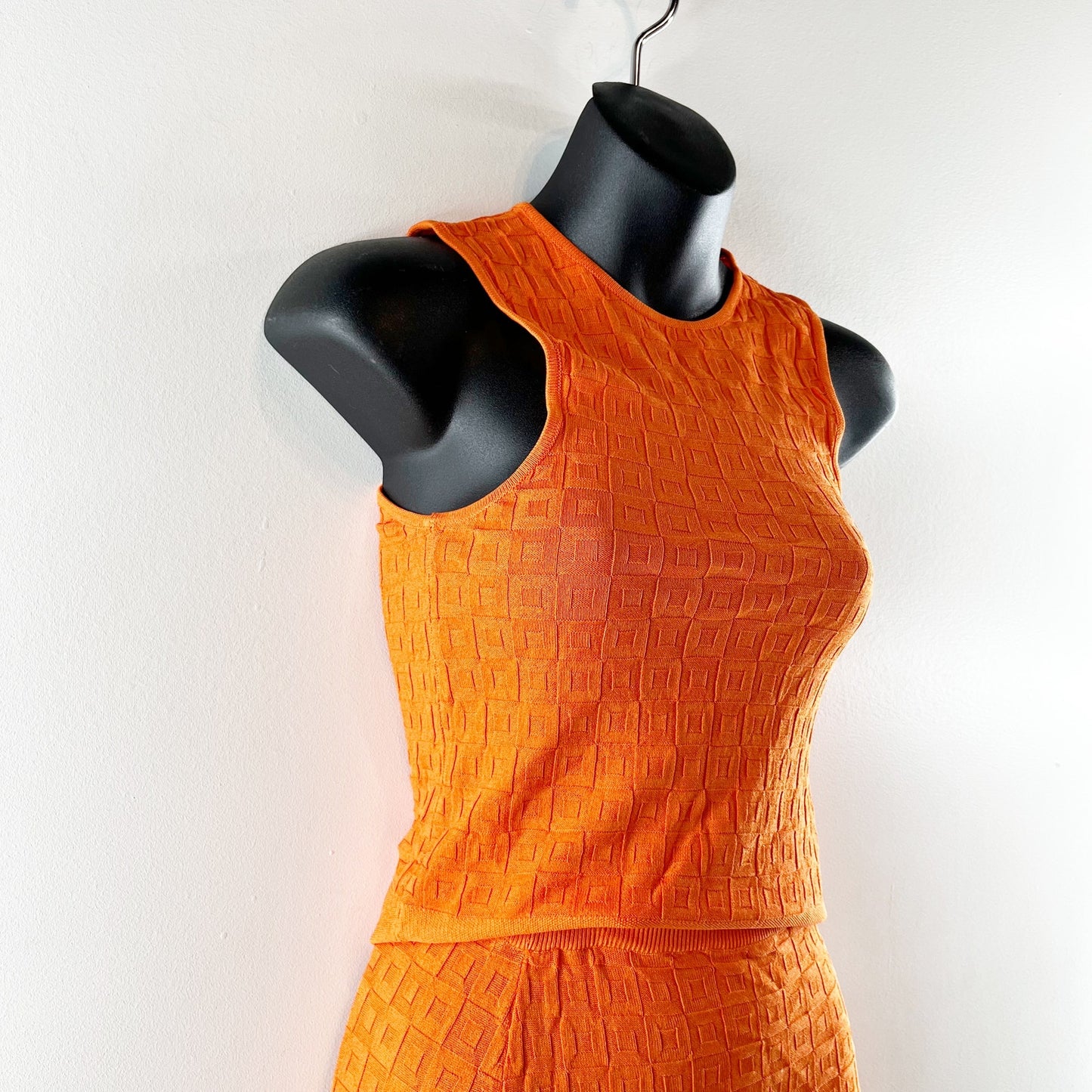 ZARA Jacquard Sleeveless Tank and Mini Skirt Matching Set Orange XS
