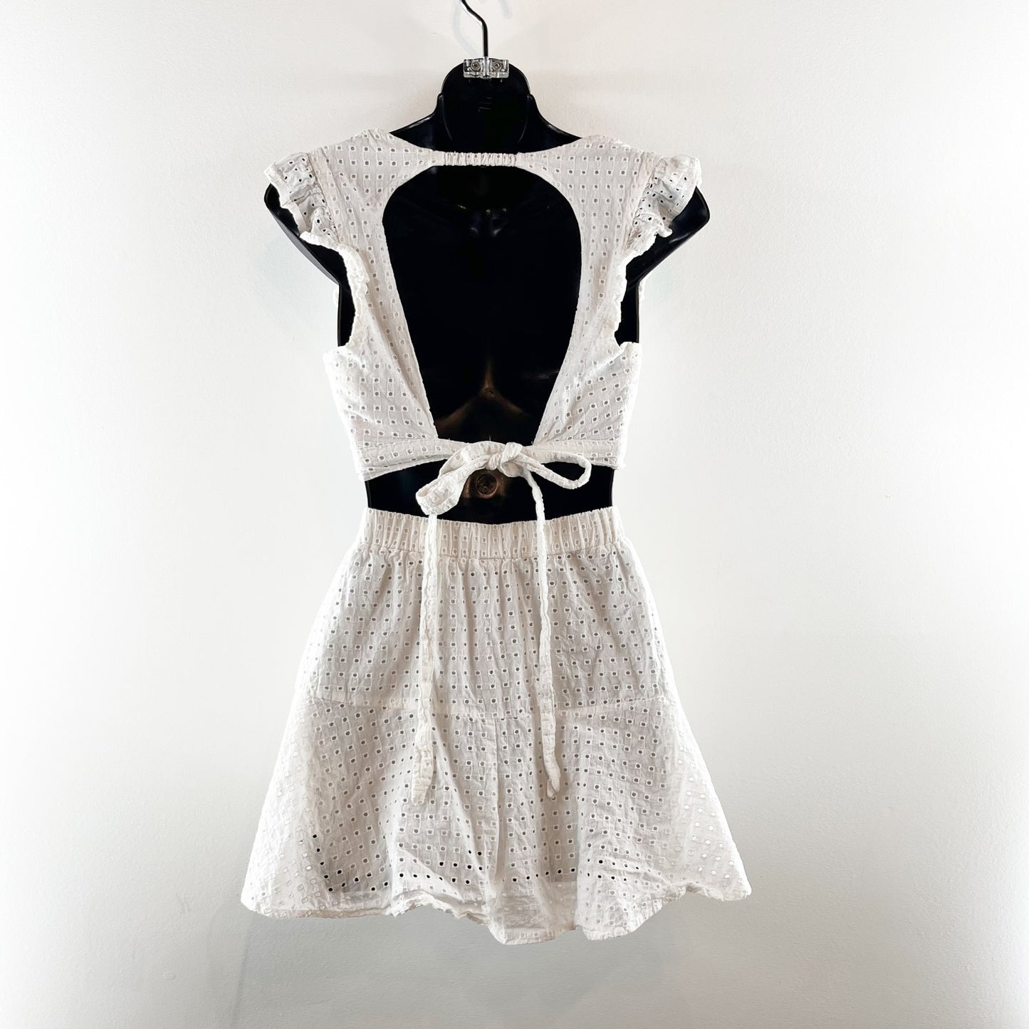 MINKPINK Celestial Eyelet Square Neck Crop Top & Flounce Short Set White M / L