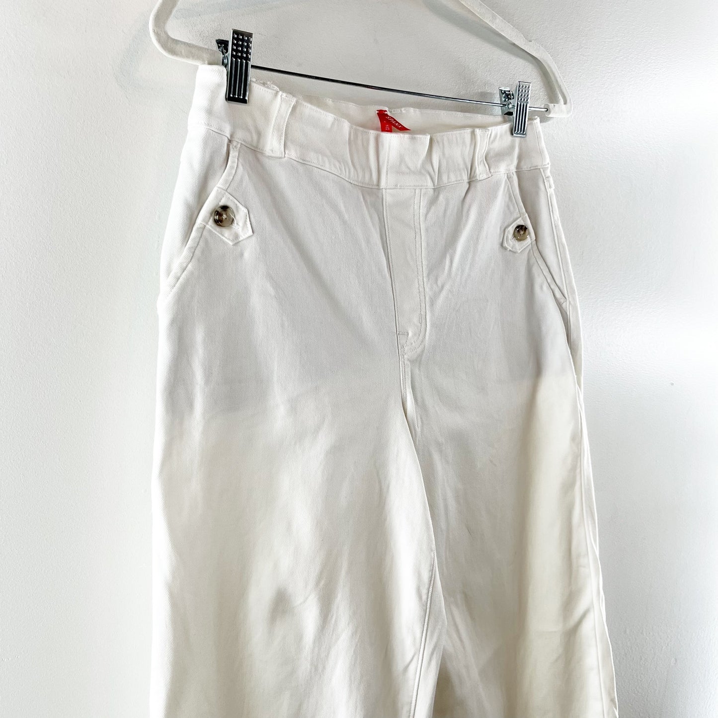 Spanx High Rise Cropped Twill Wide Leg Pants Trousers White Large