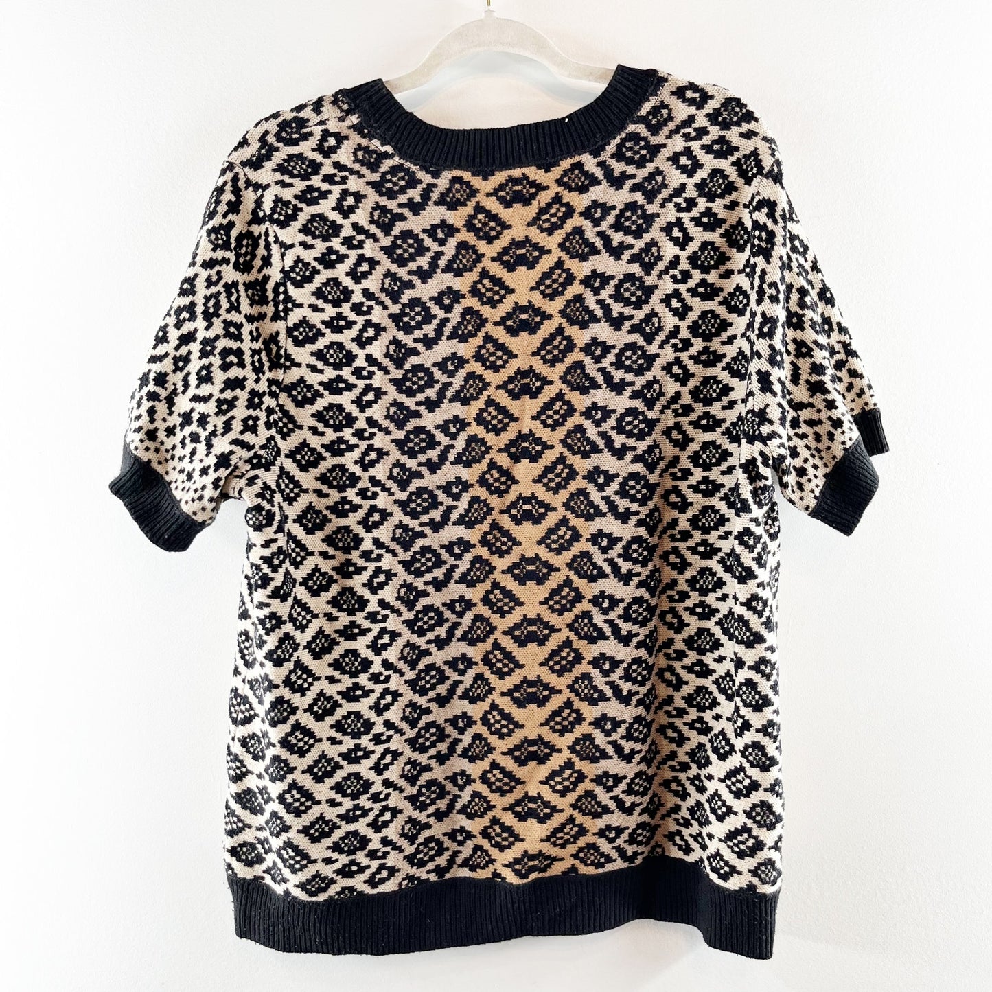 Anthropologie Maeve Ellinor Short Sleeve Leopard Sweater Brown Black XL