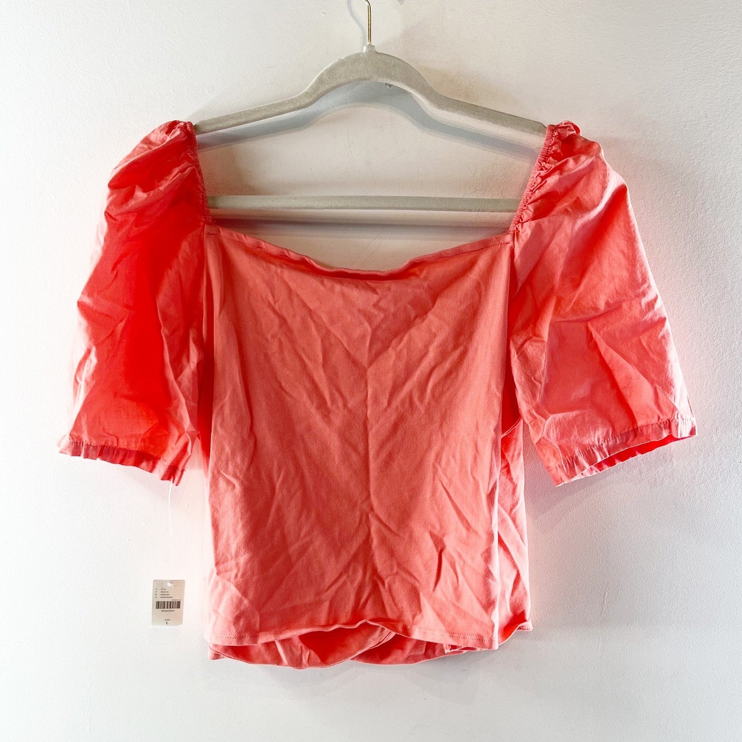 Anthropologie Wrap Short Puff Sleeve Tee Shirt Top Coral Pink Large