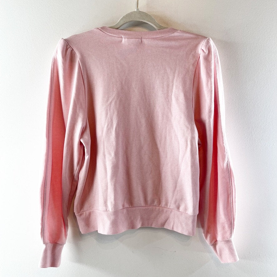 525 Puff Sleeve Crewneck Pullover Sweatshirt Light Pink Medium