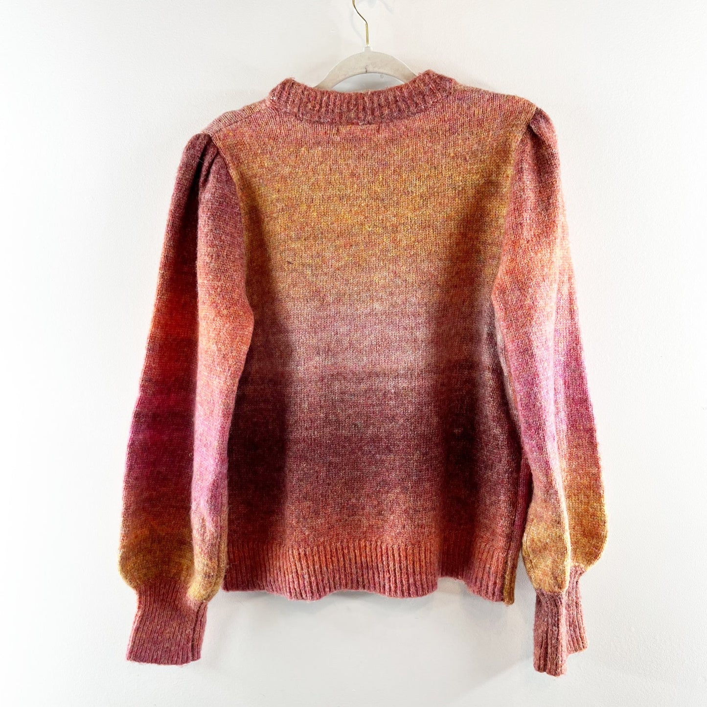 Allison Joy Evereve Kayla Ombre Puff Sleeve Sweater Pink Maroon Red Large