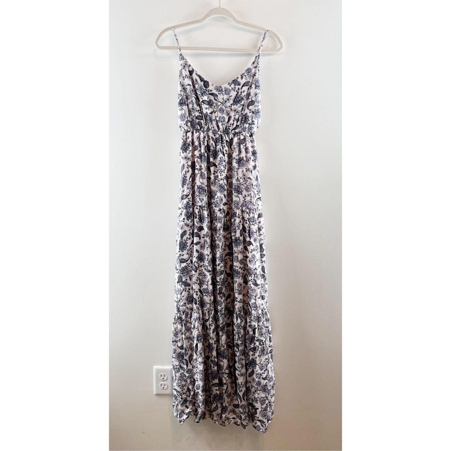 BB Dakota Penelope Floral Maxi Slip Sundress Dress White Blue XS
