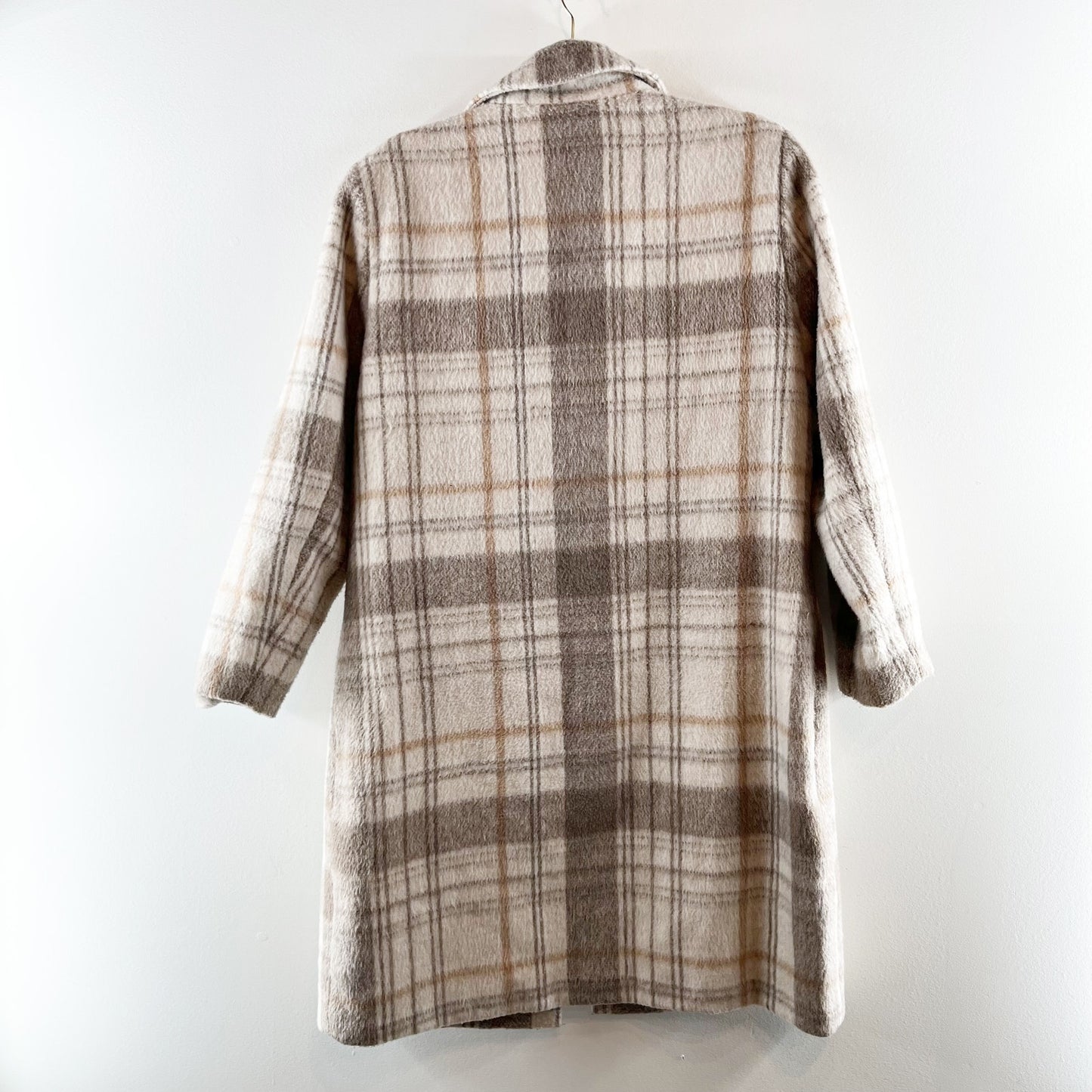 BB Dakota Plaid To Be Said Long Sleeve Notch Lapel Overcoat Peacoat Tan Large