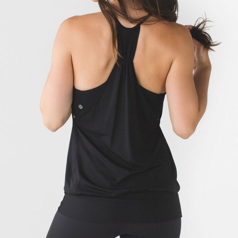 Lululemon No Limits Sleeveless Mesh Long Tank Top with Shelf Bra Black 4