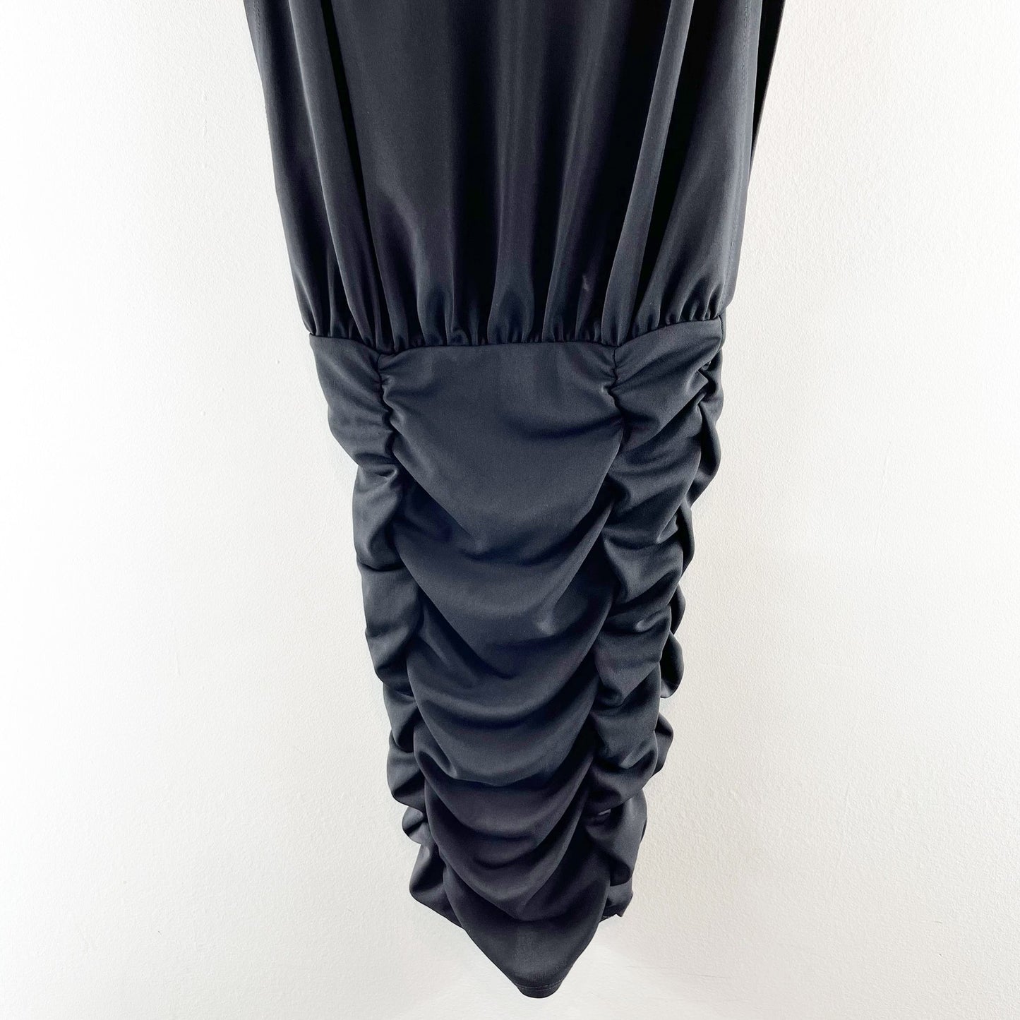 Michael Costello x Revolve Kirsten Ruched Tie Shoulder Mini Dress Black XXS