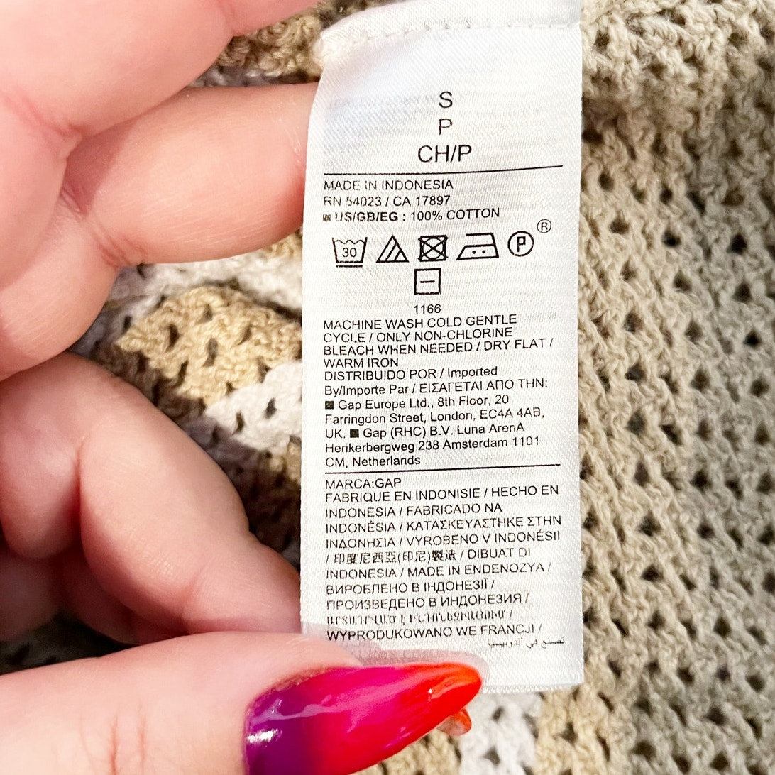 GAP Long Sleeve Crochet Collared Sweater Tan Beige Small
