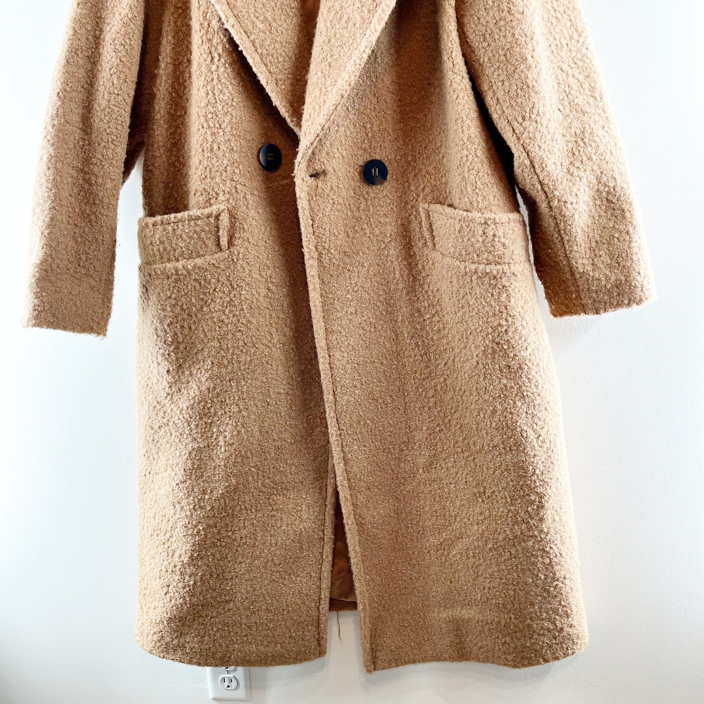 BCBGMaxazria Boucle Double Breasted Trench Peacoat Jacket Brown XL