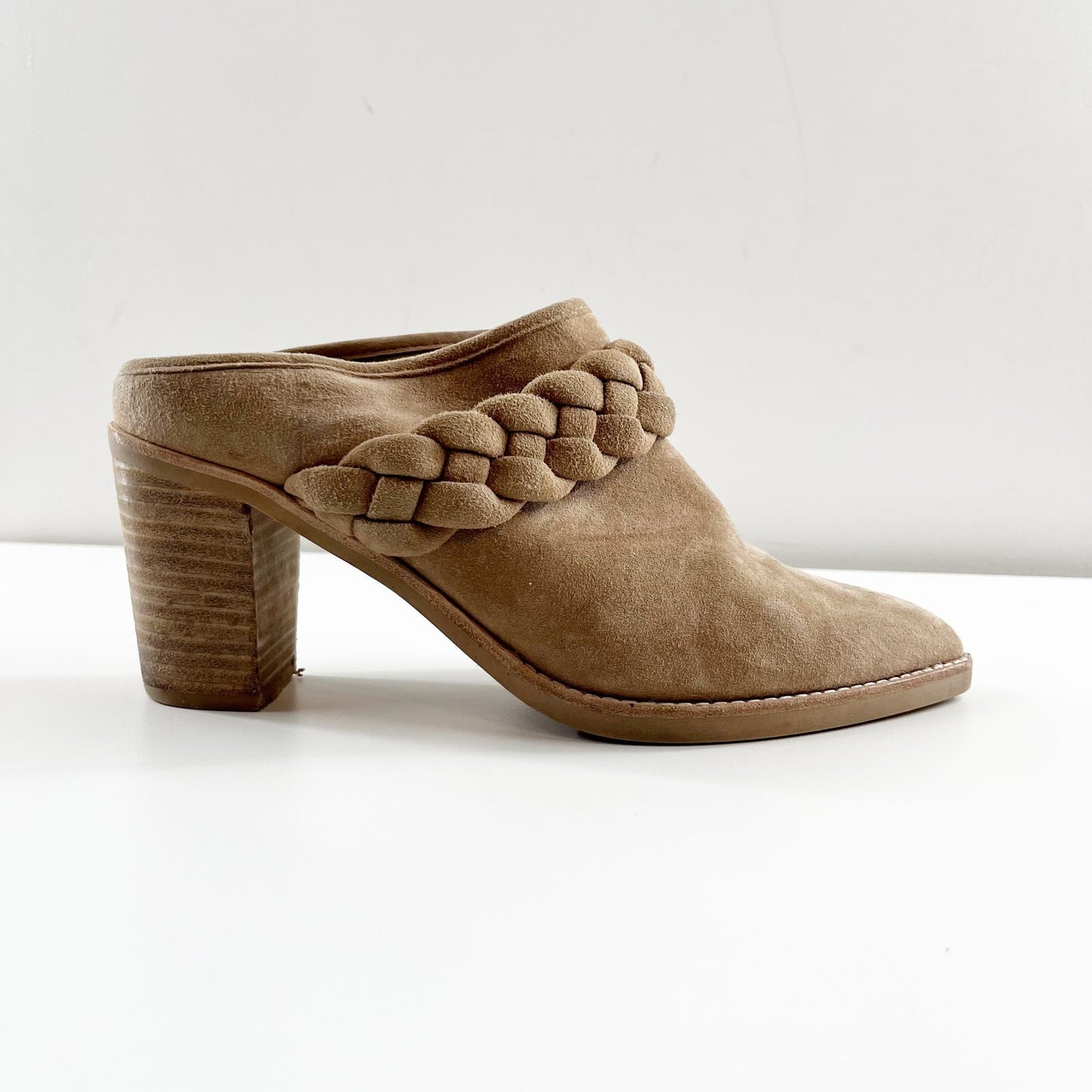 Dolce Vita Serla Pointed Toe Braided Slip On Mule Block Heel Brown Tan 7.5