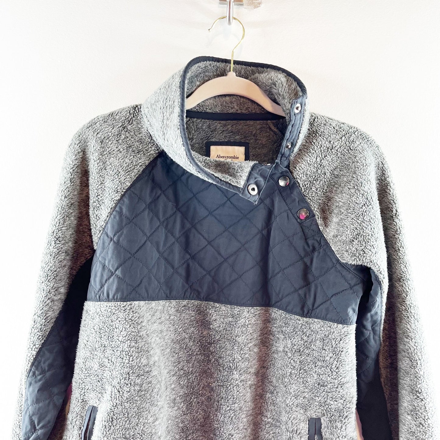 Abercrombie & Fitch Asymmetrical Snap Fleece Jacket Gray Blue Small