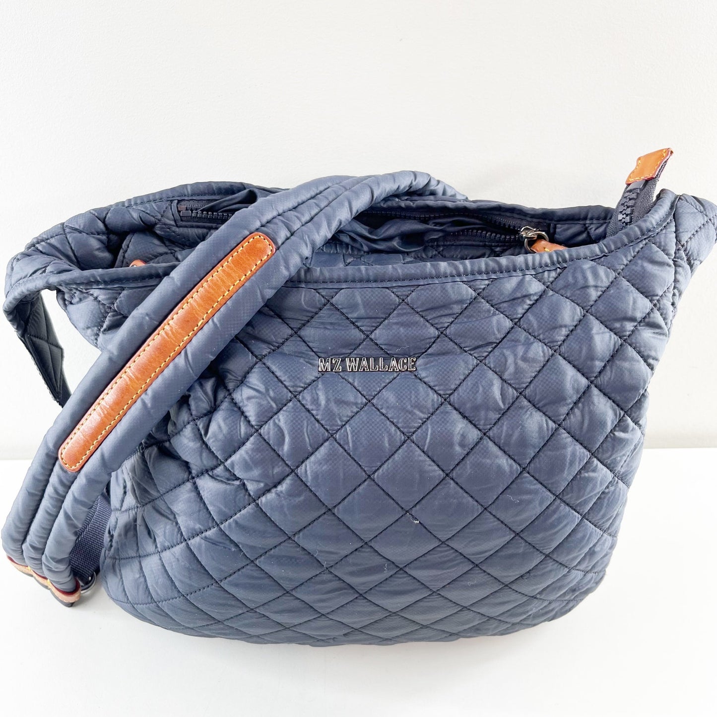MZ Wallace Small Parker Deluxe Quilted Crossbody Bag Dawn Navy Blue