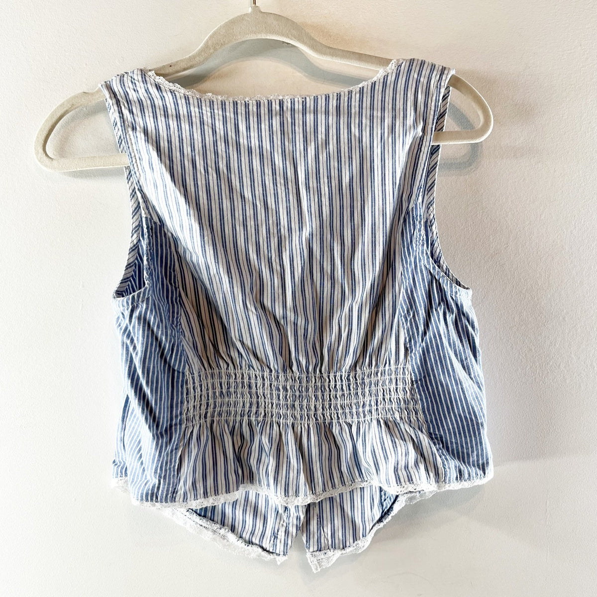 American Eagle Striped Button Up Sleeveless Tank Vest Blue White Medium
