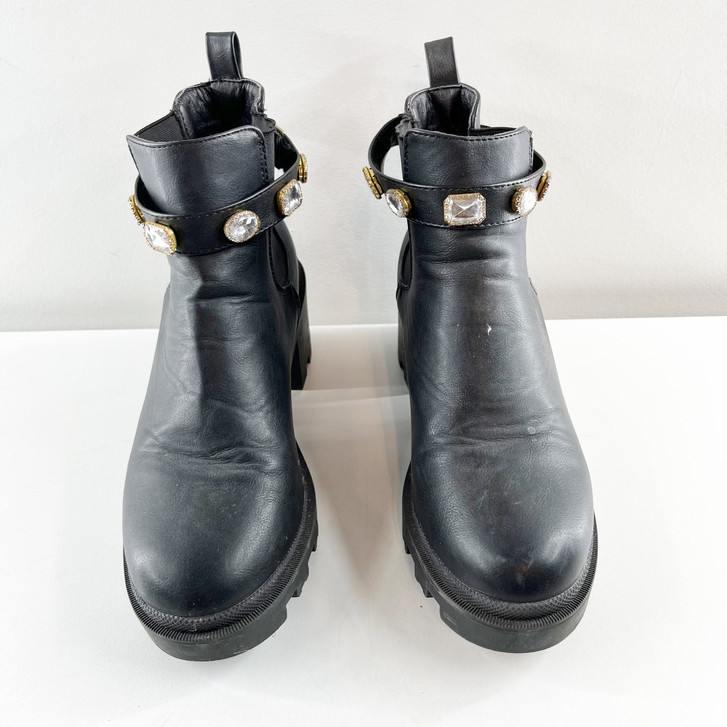 Catherine Malandrino Rhinestone Studded Ankle Chelsea Boots Black 7.5