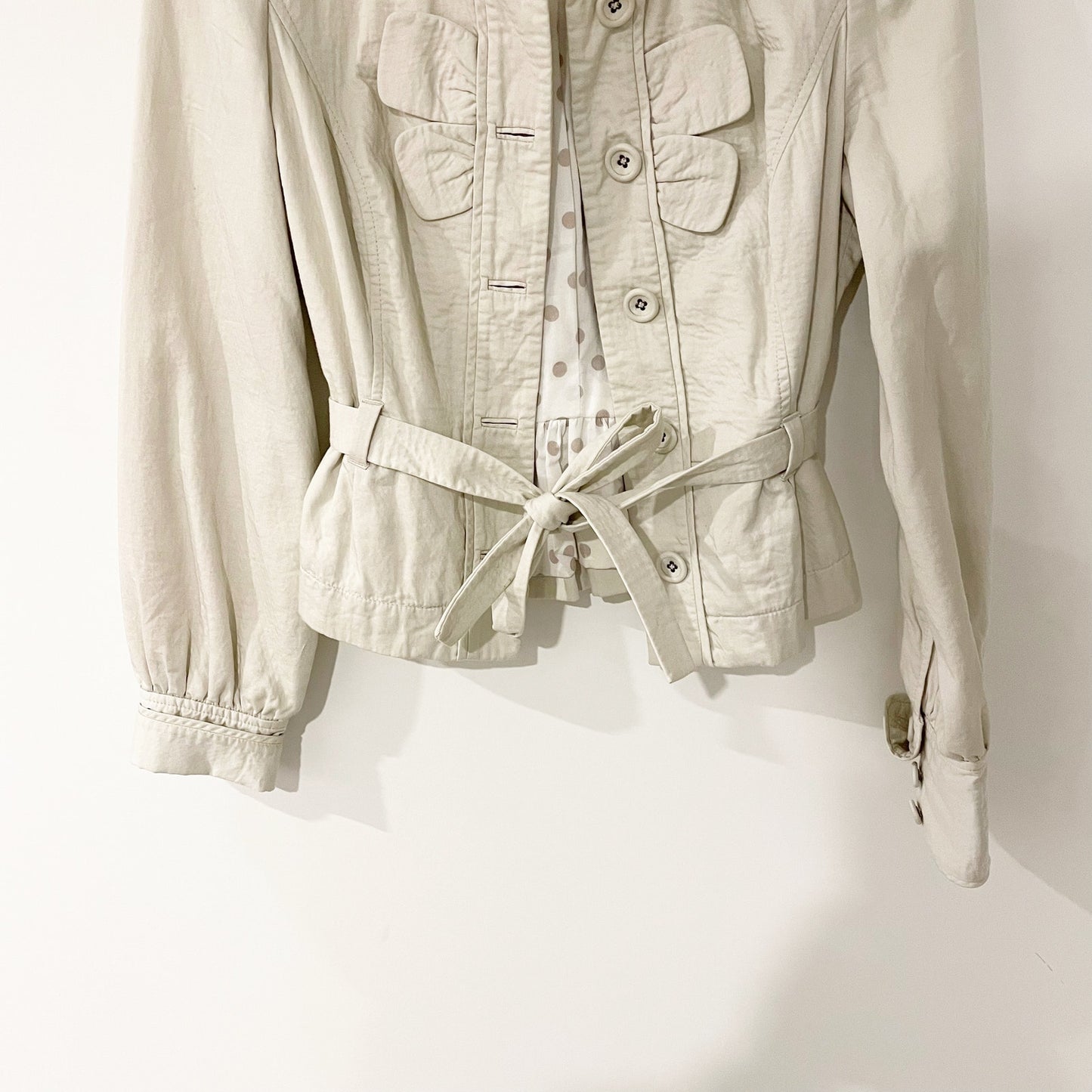Taikonku Anthropologie Cotton Belted Jacket Khaki Cream 10