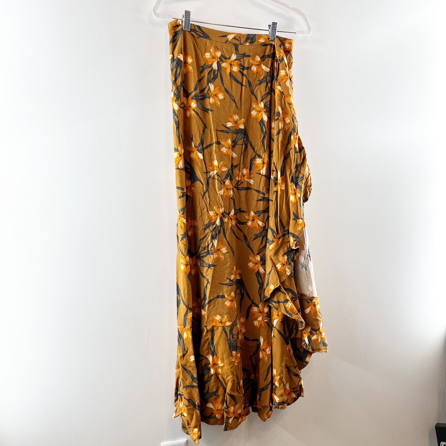 L*Space Desiree High Waisted Ruffle Side Slit Wrap Maxi Skirt Love Song Floral L