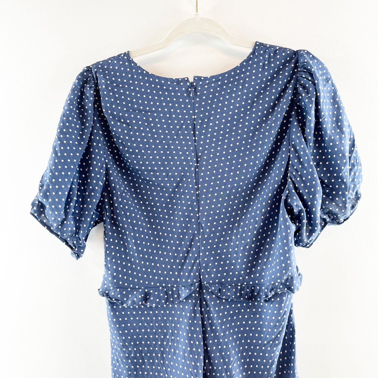 Madwell Puff-Sleeve Ruffle Mini Dress in Polka Dot Curfew Blue 14