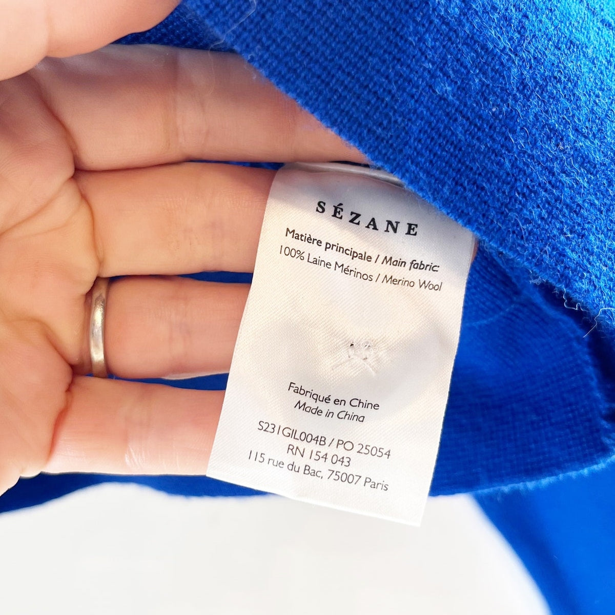 Sezane Betty Wool Long Sleeve Cardigan Sweater Royal Blue Small