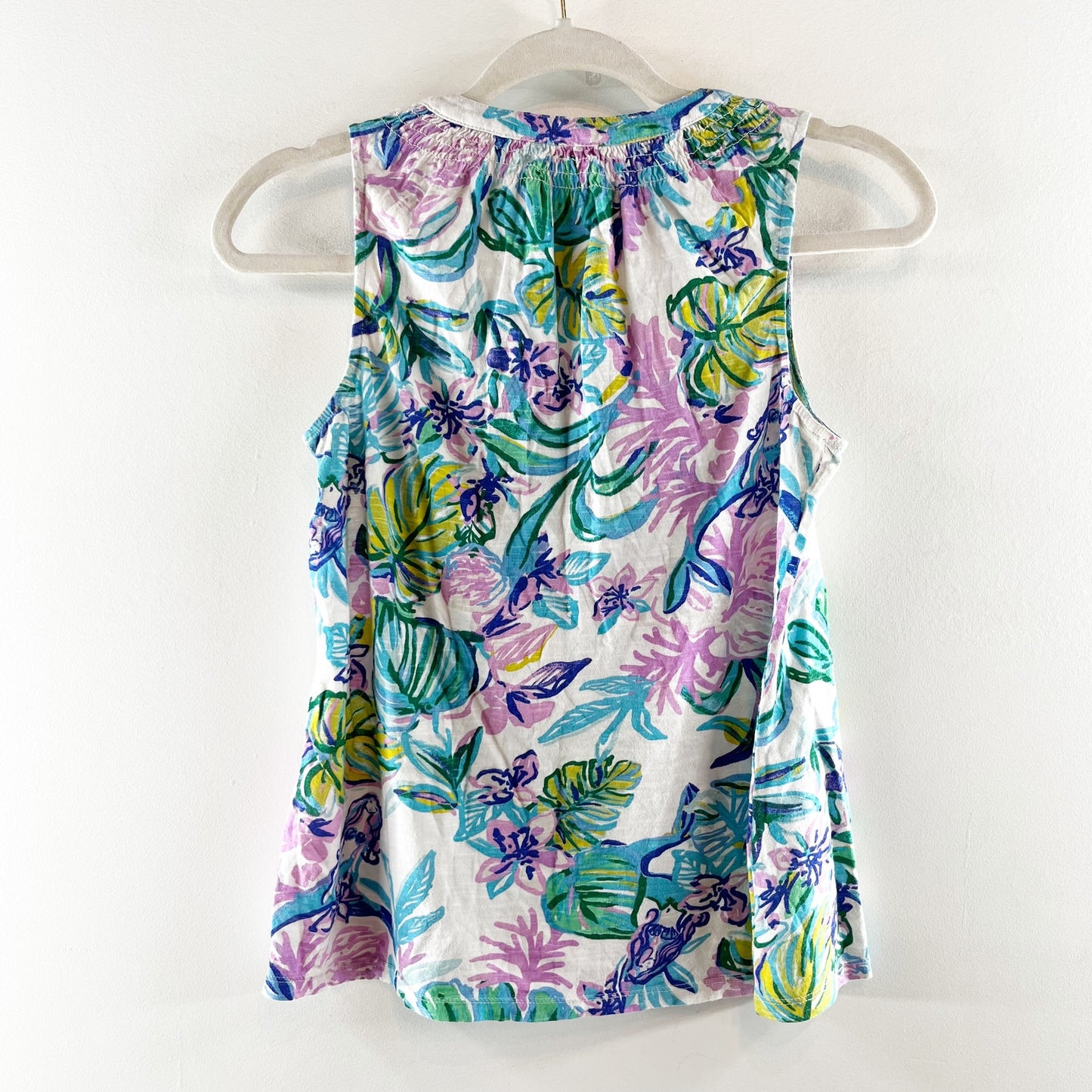 Lilly Pulitzer Essie Tank Top Floral White Green Blue Pink XS