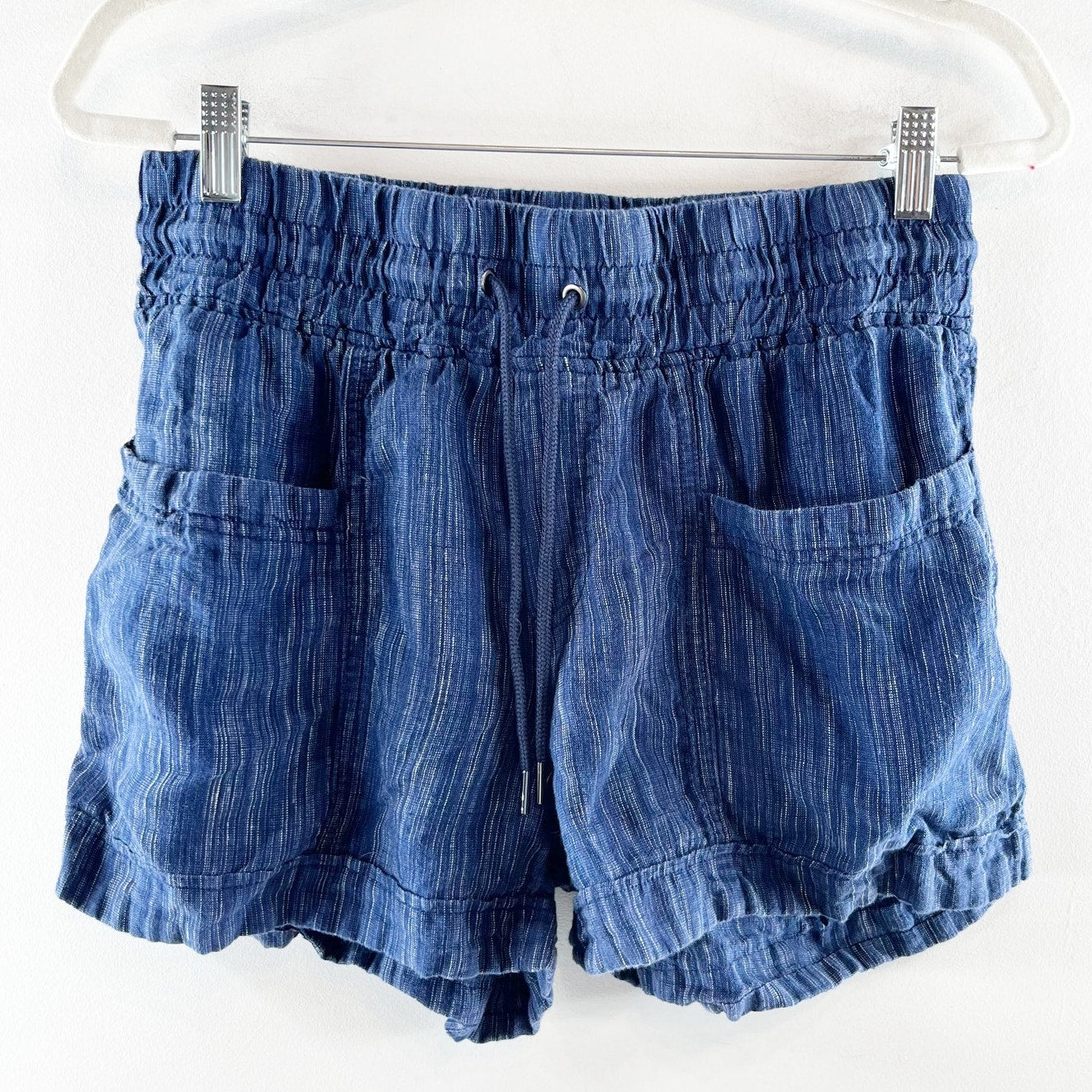 Athleta Cabo Linen Textured Pull On Shorts Blue 6