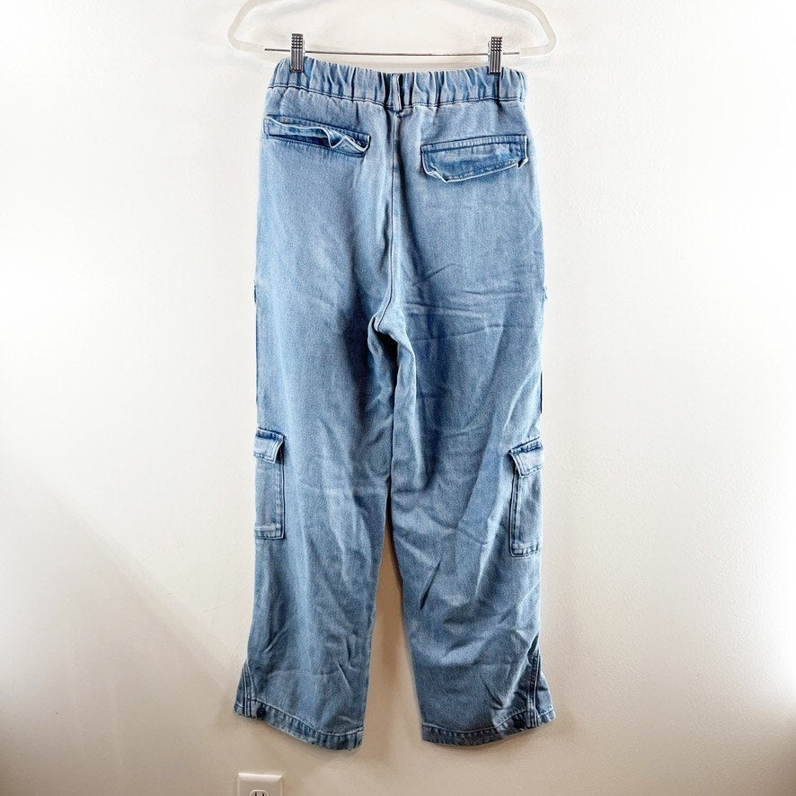 YFB Young Fabulous Broke High Rise Wide Leg Denim Cargo Jeans Blue Small