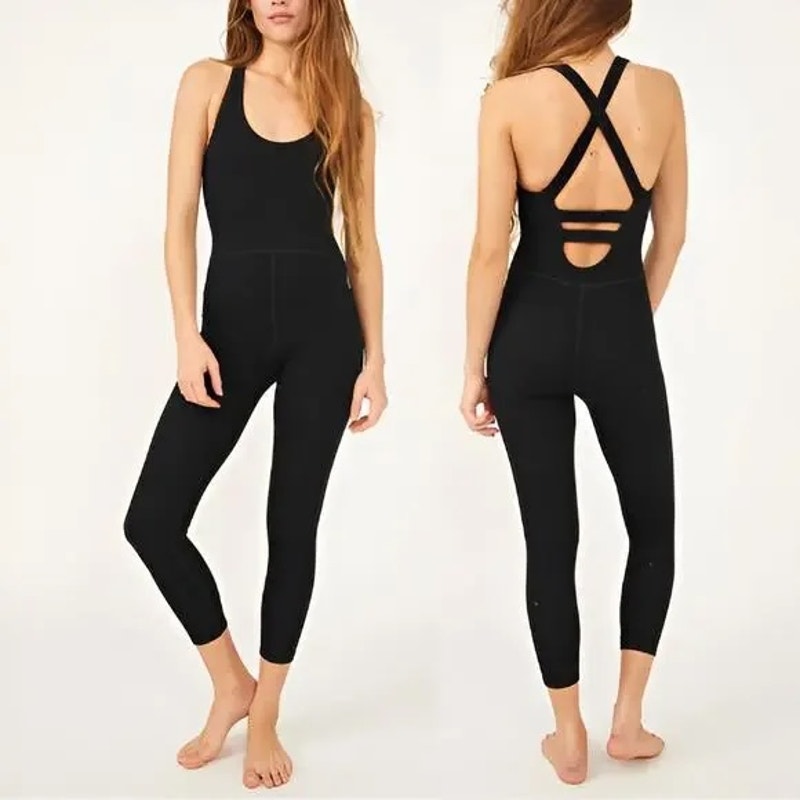 Free People Movement Free Throw Ribbed Onsie Jumpsuit Black Small
