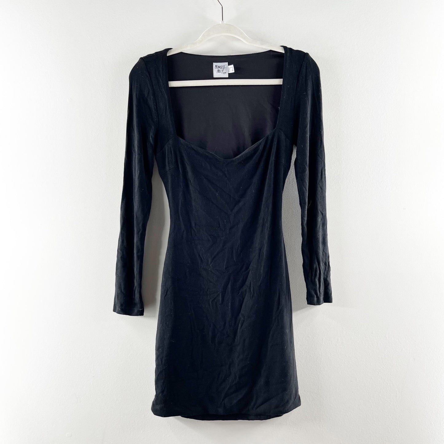 Princess Polly Alana Long Sleeve Open Tie Back Bodycon Mini Dress Black 6