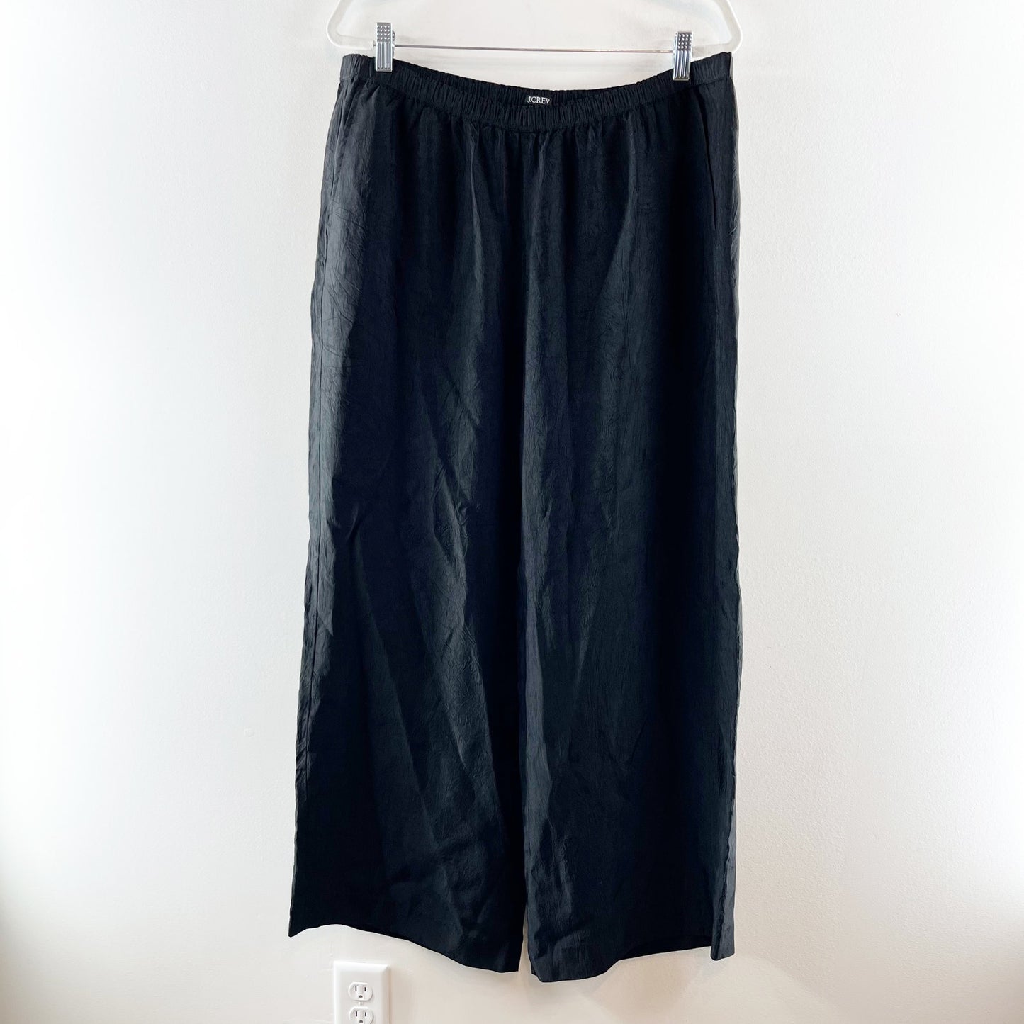 J. Crew Stratus Wide Leg Pants in Textured Satin Black Large