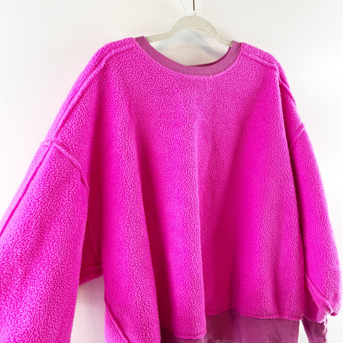 Pilcro Crewneck Sherpa Fleece Long Sleeve Sweatshirt Pink 1X