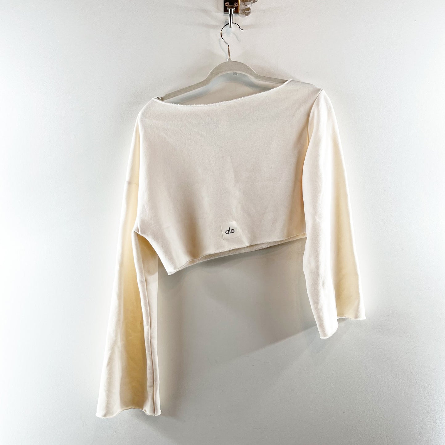 Alo Cropped Barre Shoulder Long Sleeve Cover Up Sweatshirt Ivory XS