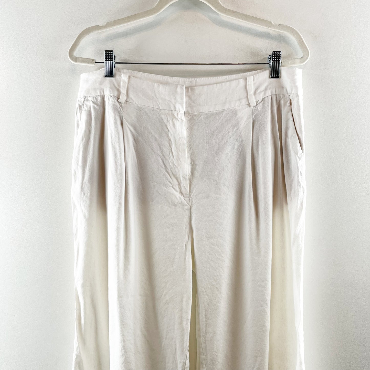 LOFT The High Rise Linen Peyton Trouser Wide Leg Pants White 12