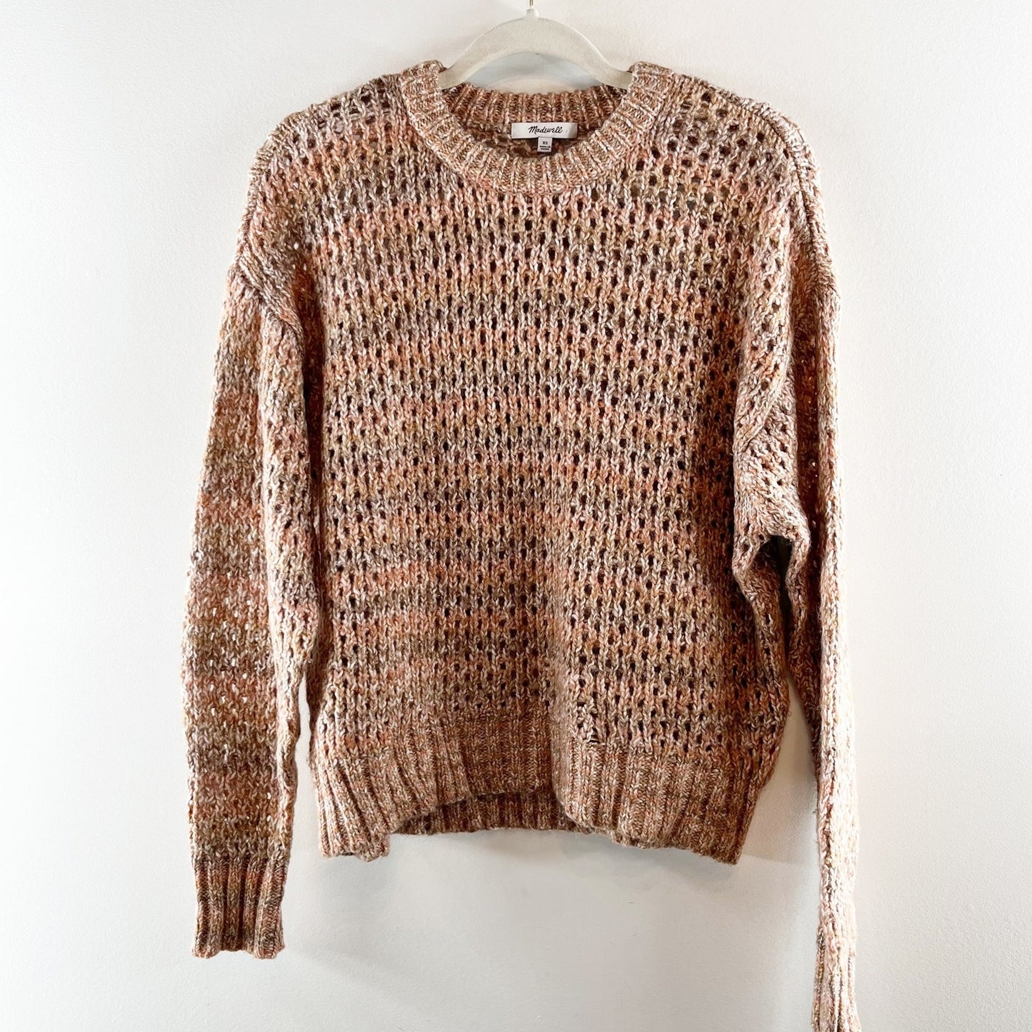 Madewell Space Dyed Open Knit Crochet Crewneck Pullover Sweater Ginger XS